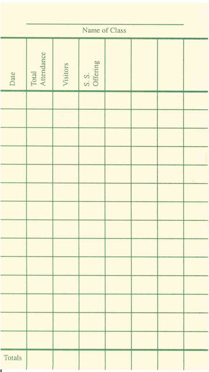Sabbath School Record Cards