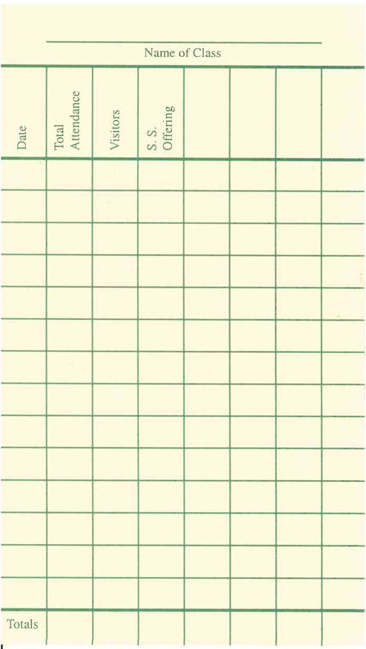 Sabbath School Record Cards